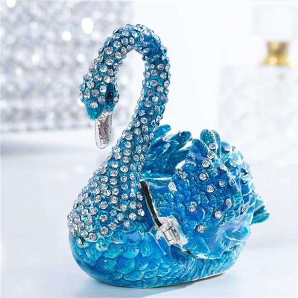 Blue Swan Animal Jewelry Trinket Box Hinged Collectible Figurines for Home Decor - Picture 3 of 6